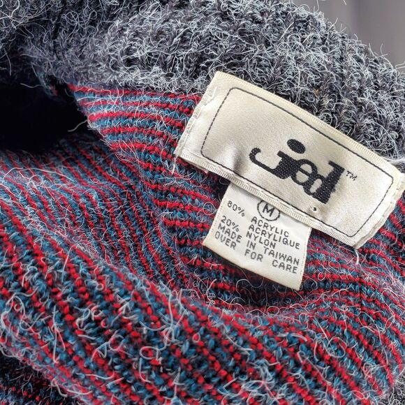 Jed 80s Vtg Cardigan Men Medium Gray Aztec South Western Grandpa Grunge Button - Picture 4 of 9